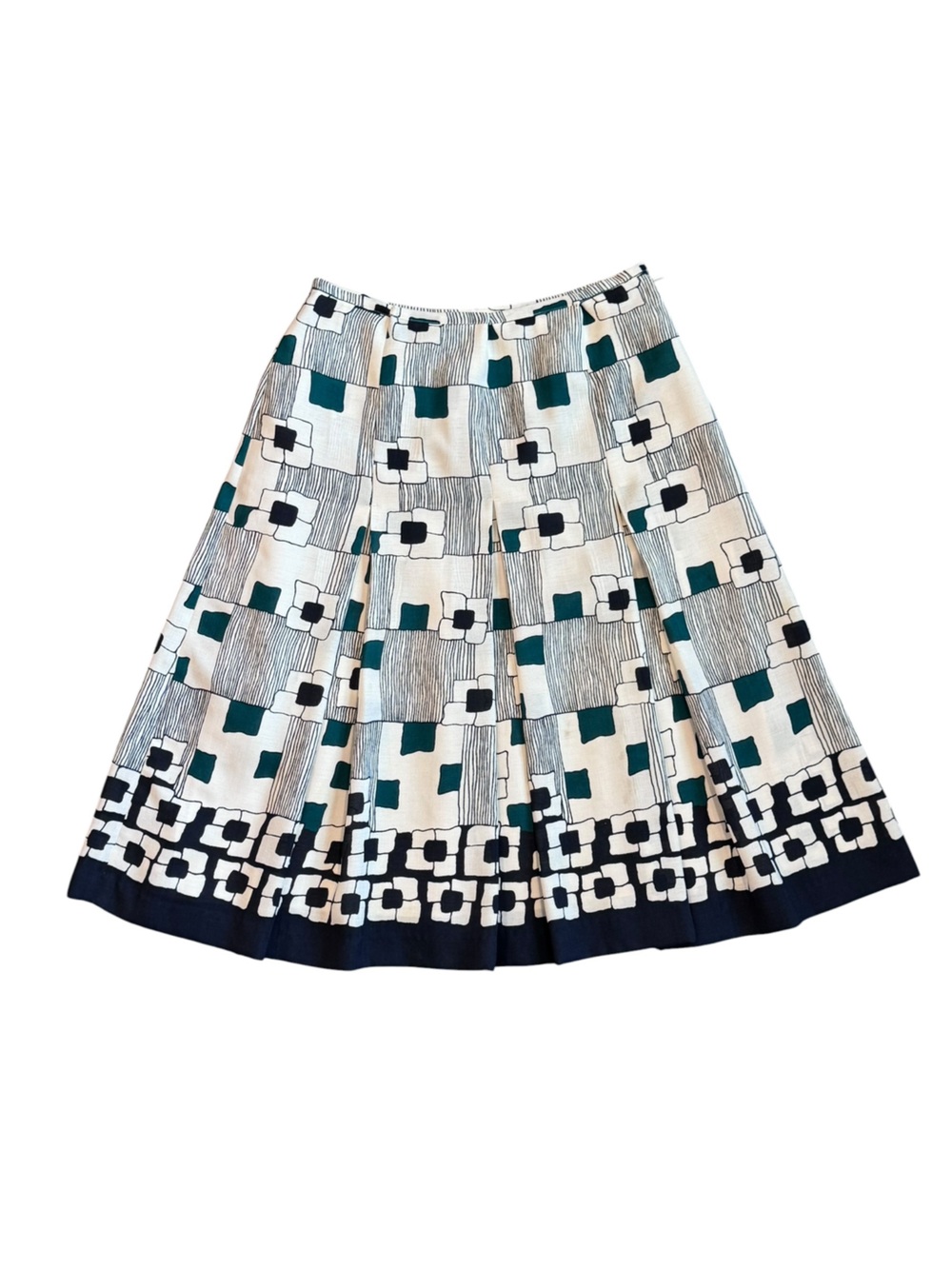 Geometric Print Circle Skirt in Navy, Teal & White